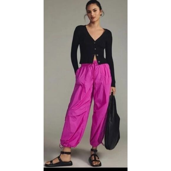 Anthropologie XL Daily Practice Base Jump Parachute Cargo Pants in Disco Magenta - Picture 1 of 14